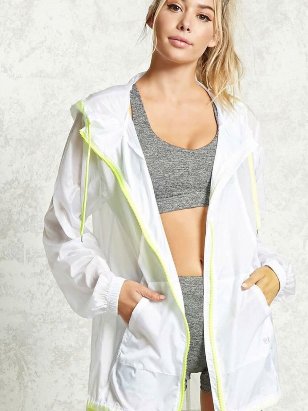 Forever 21 White Green Active Hooded Anorak S/M